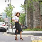 Band-waist Ruffle-hem Dip-back Long Skirt