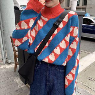 Turtleneck Heart Sweater As Shown In Figure - One Size