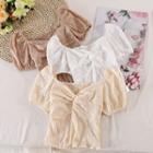 Square-neck Puff-sleeve Lace Top