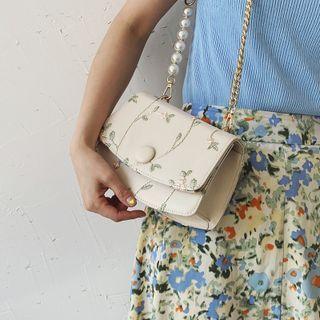Floral Embroidered Flap Crossbody Bag