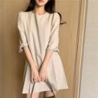 Elbow-sleeve Mini A-line Dress Almond - One Size