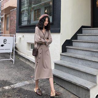 Asymmetric Button Front V-neck Dress