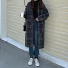 Plaid Wool Long Coat Black - One Size