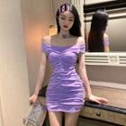 Short-sleeve Off-shoulder Crinkle Mini Sheath Dress