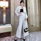 Set: Striped Double-breasted Blazer + Wide-leg Pants