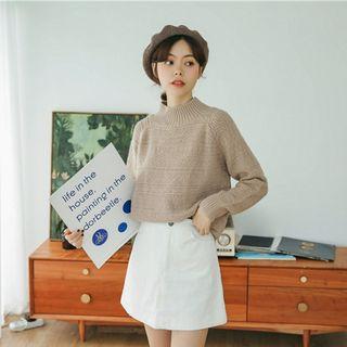 Long-sleeve Mock Neck Cable Knit Top