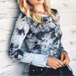 Long-sleeve Tie-dyed Ribbed T-shirt