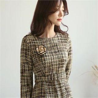 Round-neck Tweed Dress With Belt