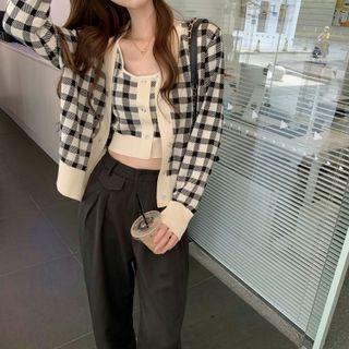 Plaid Knit Tank Top / Cardigan