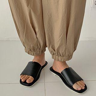 Wide-pleather Slide Sandals
