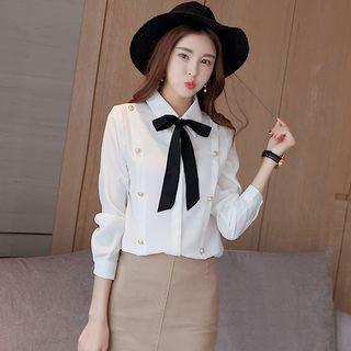 Buttoned Tie-neck Chiffon Blouse