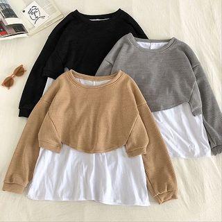 Mock Two-piece Crewneck Panel Long-sleeve Sweatshirt