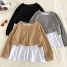 Mock Two-piece Crewneck Panel Long-sleeve Sweatshirt