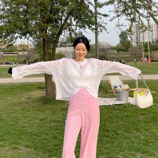 Drop-shoulder Sheer Cable Sweater