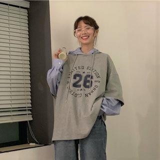 Couple Matching Mock Two-piece Hoodie Gray - One Size