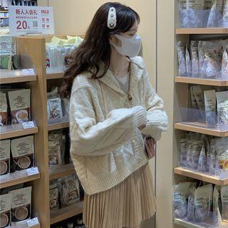 Hooded Toggle Cardigan / Pleated Mini A-line Skirt