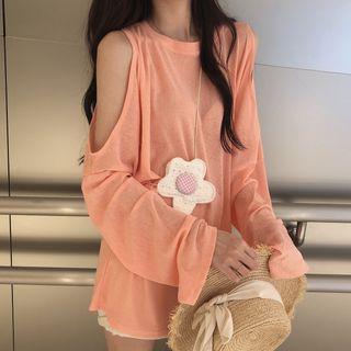 Cold Shoulder Oversize Long-sleeve T-shirt