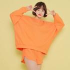 Set: Round-neck Loose-fit Pullover + Band-waist Shorts