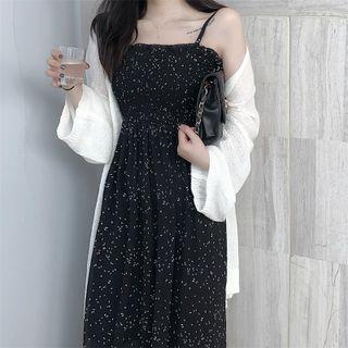 Spaghetti Strap Midi A-line Dress / Plain Cardigan