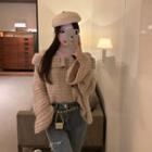 Off-shoulder Ruffled Knit Top Sweater - One Size