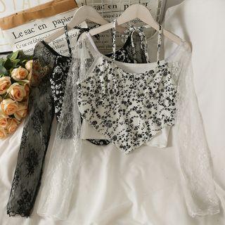 Off Shoulder Floral Lace Cropped Top