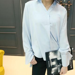 V-neck Beribboned-sleeve Blouse