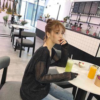 Long-sleeve Glitter Sheer Top