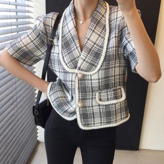 Short-sleeve Plaid Cropped Jacket