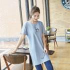 Short-sleeve Embroidery Long T-shirt