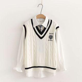 Set: Logo Embroidered Sweater Vest + Shirt