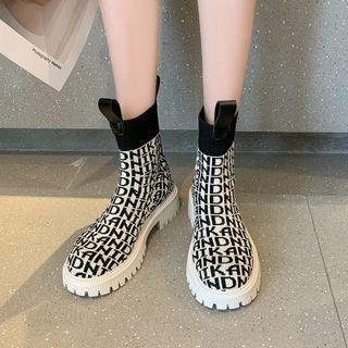 Platform Block Heel Lettering Short Boots