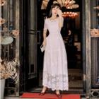 Square-neck Short-sleeve Maxi A-line Dress