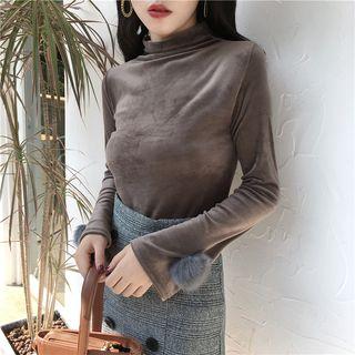 Pom Pom Long-sleeve Mock-neck Top