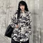 Long-sleeve Printed Button-up Oversized Shirt