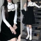 Long-sleeve Turtleneck Top / Spaghetti Strap Bow A-line Dress