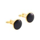 Fashion Simple Plated Gold Black Geometric Round Cufflinks Golden - One Size