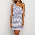 Sleeveless One-shoulder Striped Mini Dress