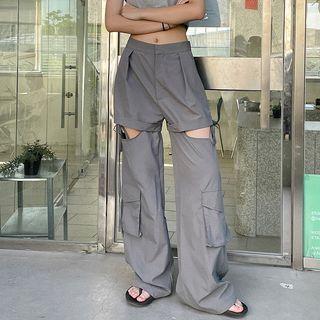 Mid Waist Two-way Wide-leg Cargo Pants