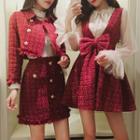 Cropped Tweed Jacket / High Waist A-line Skirt / Tweed Pinafore Dress / Set