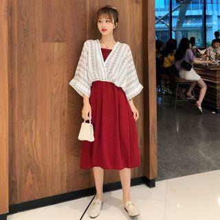 Set: Strappy Midi A-line Dress + 3/4-sleeve Top