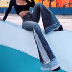 Fray Hem Color Block Boot-cut Jeans