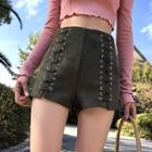 Faux Suede High-waist Lace-up Shorts