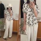 Puff-sleeve Floral Blouse Black Flowers - White - One Size