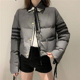 Striped Padded Coat / Tie-accent Plain Shirt