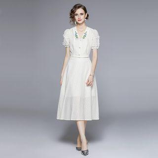 Set: Embroidered Cropped Blouse + Midi A-line Skirt