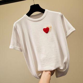Short-sleeve Heart Applique Knit Top