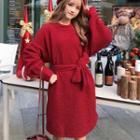 Pullover Dress With Sash Red - One Size