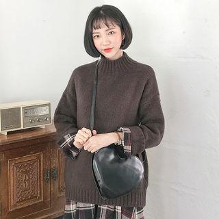 Mock-neck Drop-shoulder Colored Sweater