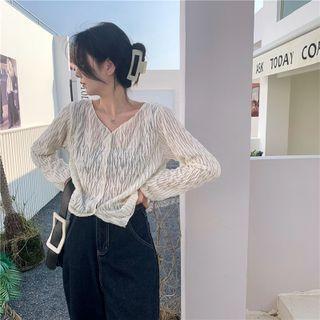 Plain Ruched Button-up Blouse