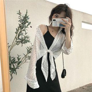 Dot Long-sleeve Shirt / Plain Sleeveless Dress